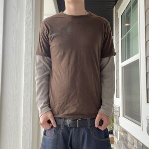 MMA Elite Men's Brown Gray Blue Graphic Long Sleeve Regular T-Shirt Size M